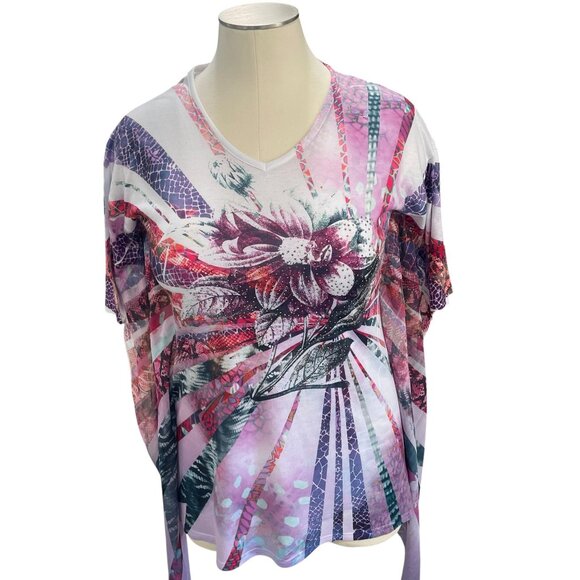 India Boutique Floral Poncho Top Sheer Boho Festival Summer Artsy SZ L/XL - Picture 6 of 11